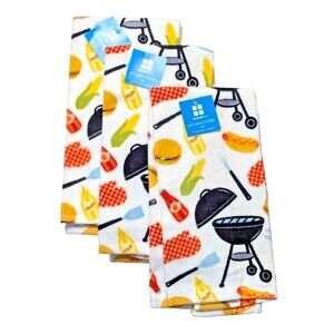 Barbecue Grill Kitchen Towels 3-pc Picnic Condiments Food BBQ Cotton Gift NEW